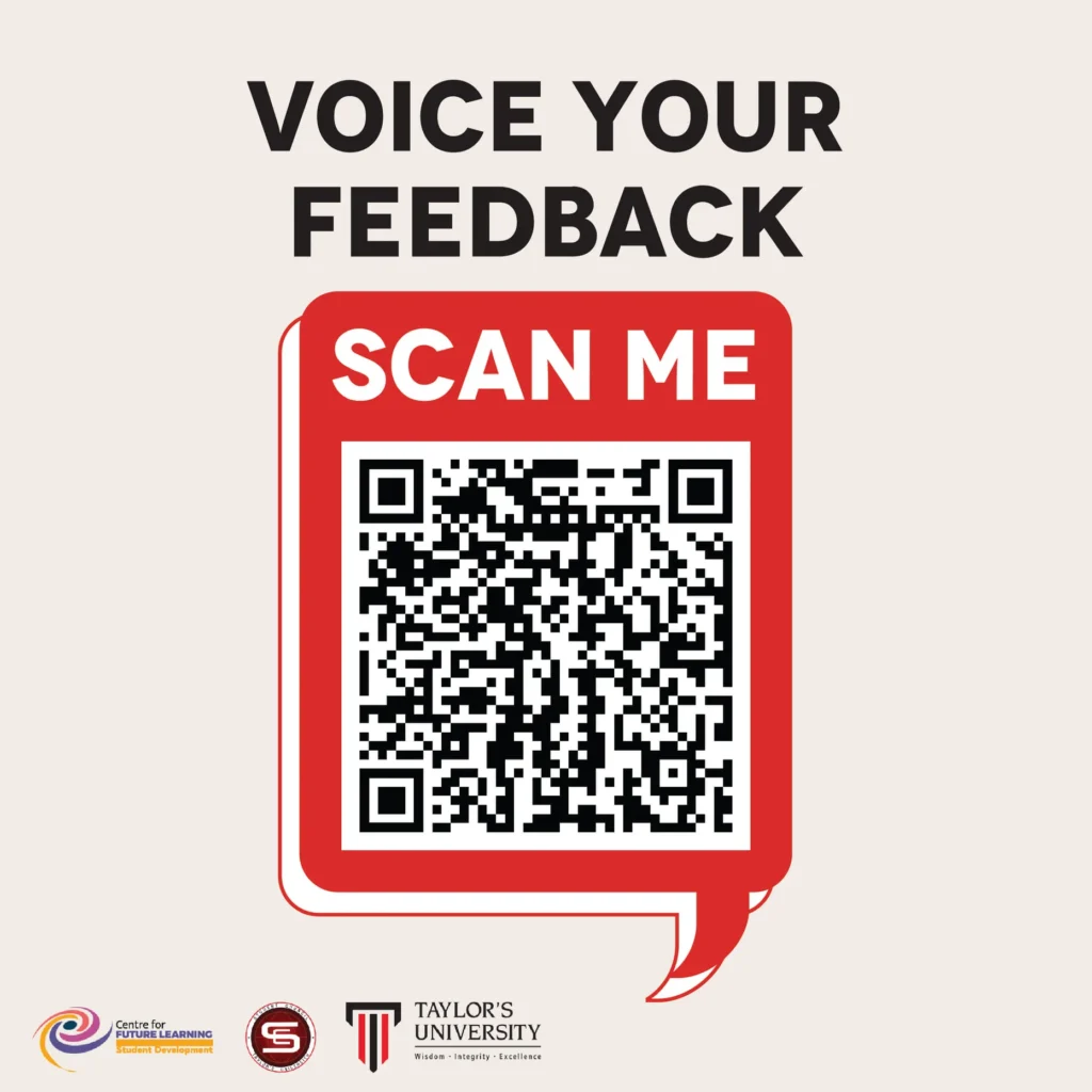 A QR Code with "Scan Me" and "Voice your feedback" text.