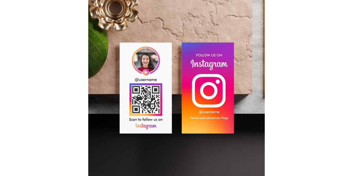 Instagram influencer vlogger photo with QR Code business card.