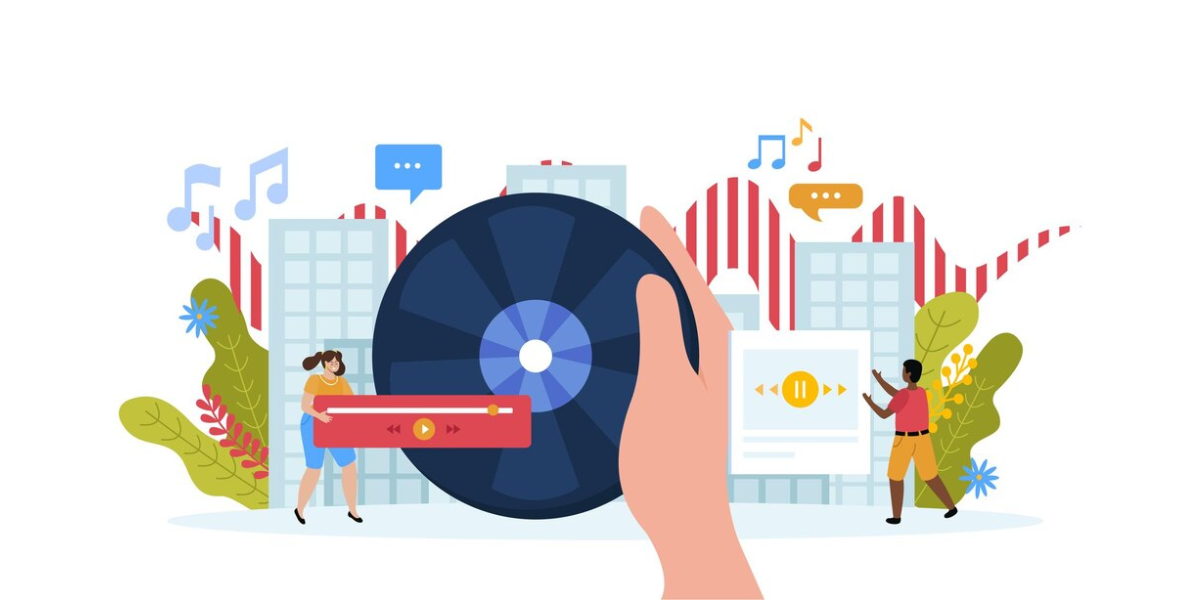 a man and a woman listening to music