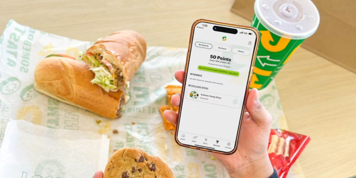 A person using a Subway app on their phone.