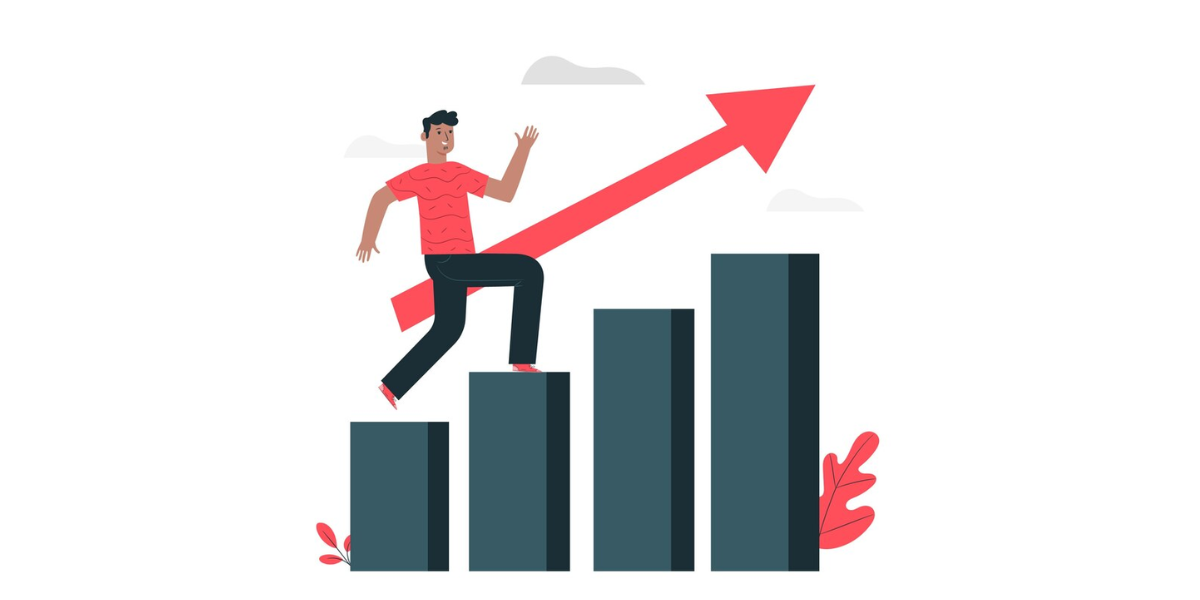 a man stepping up on various graphs