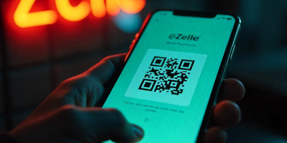 A Zelle QR Code displayed on a screen.
