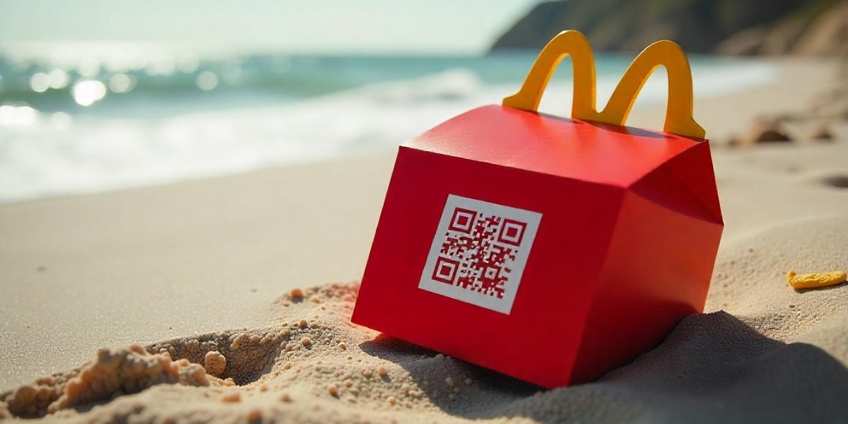 A McDonald's meal box with a QR Code on it.