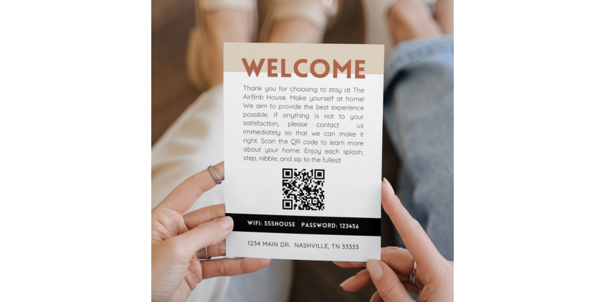 An Airbnb QR Code on a welcome card.