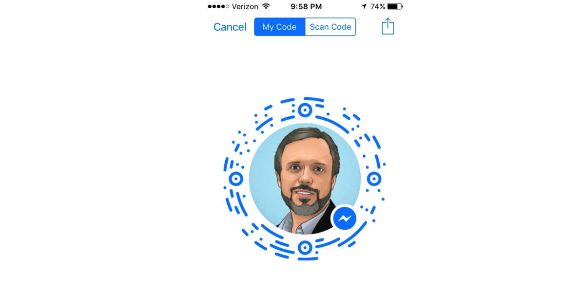 A human hand interacting with a phone screen bearing a circular QR Code.