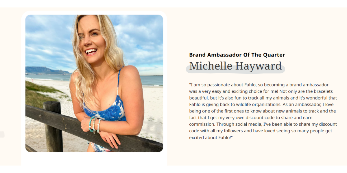 Testimonial from Michelle Hayward, Fahlo’s brand ambassador.