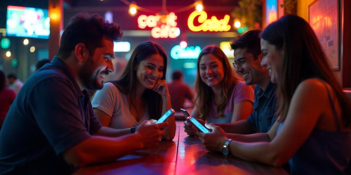 A group of friends at a pub having a good time.