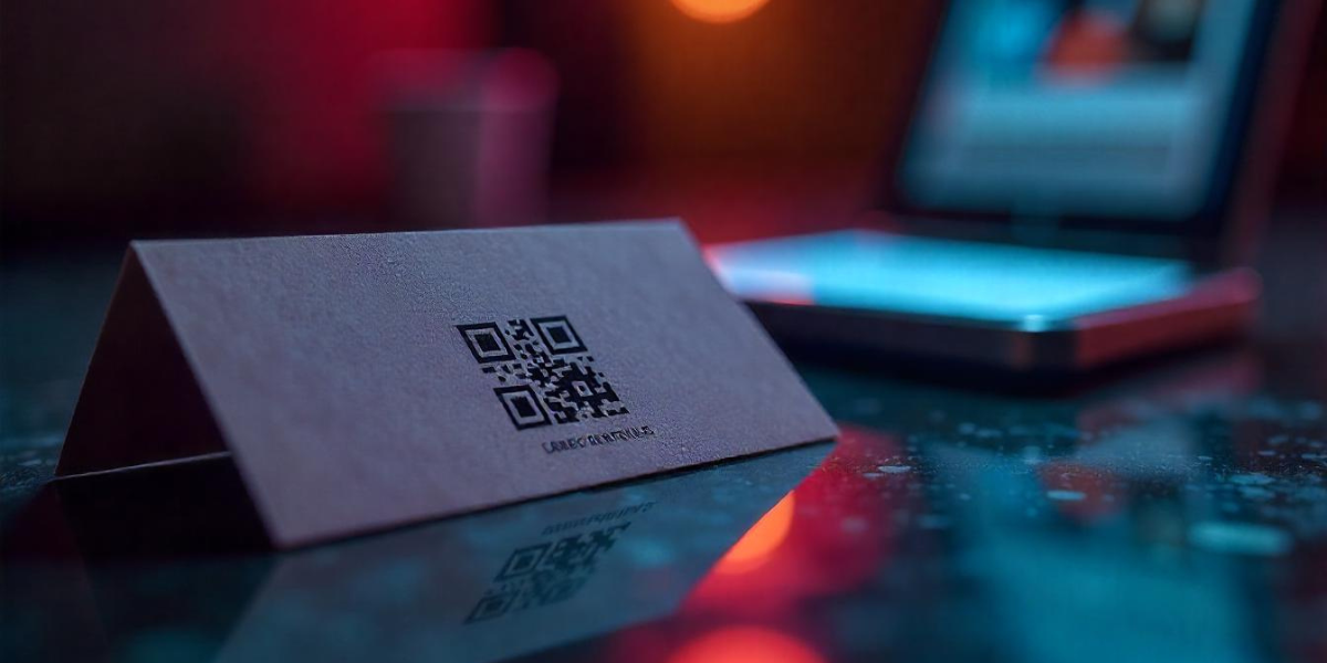 A blue QR Code business card.