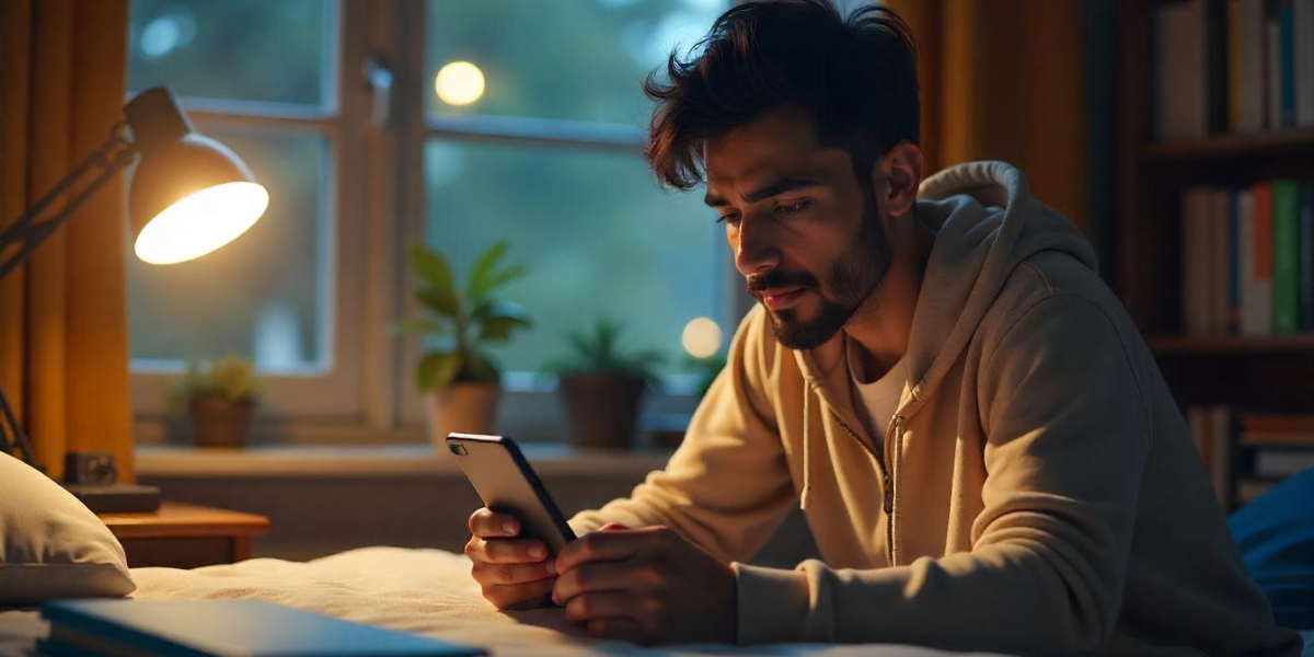 A man interacting with his phone.