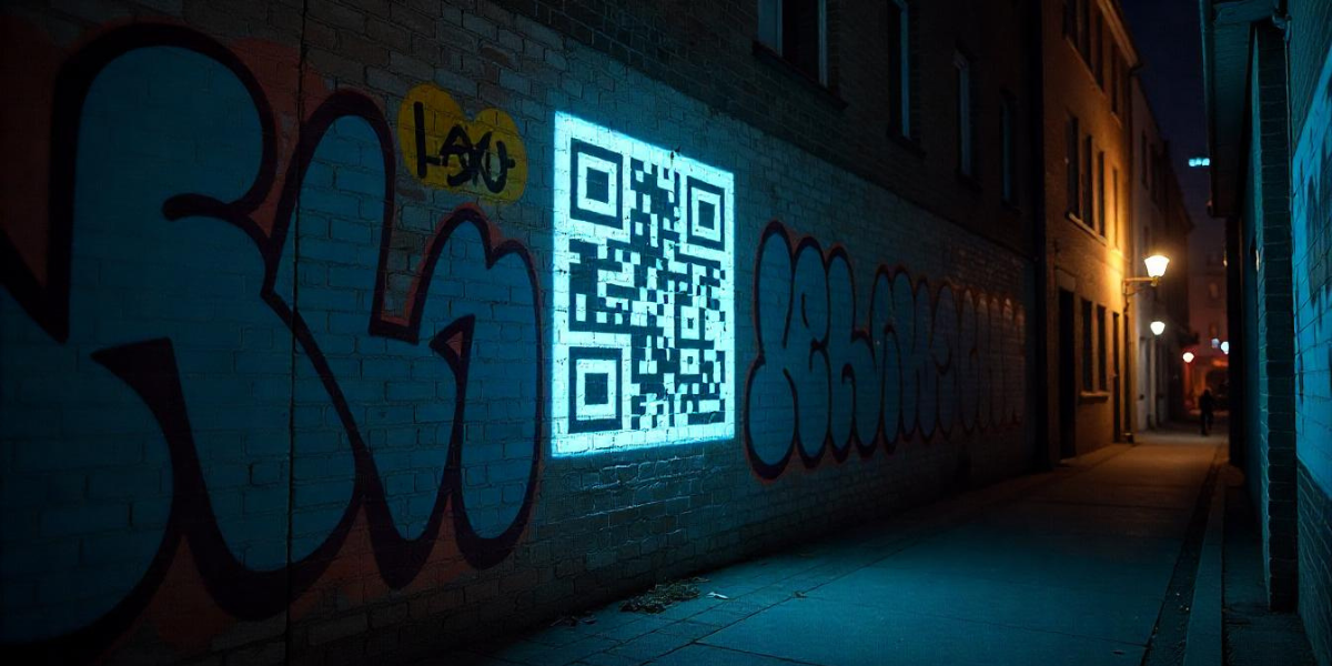 A large QR Code displayed in an outdoor setting.