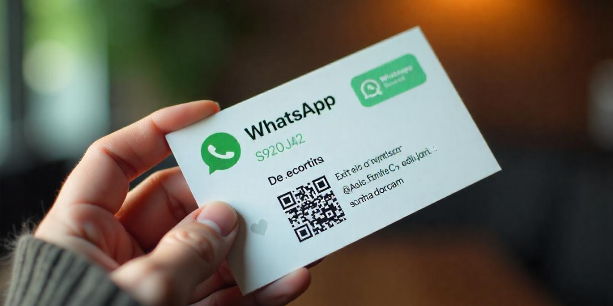 A QR Code business card on a laptop.