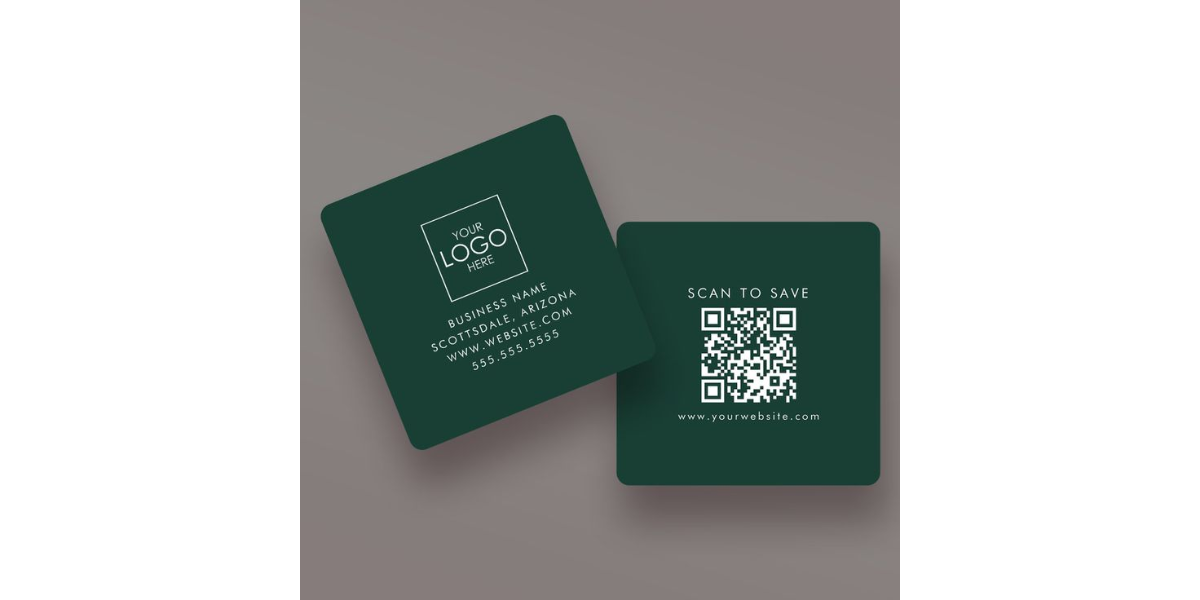 A modern QR Code green business card.