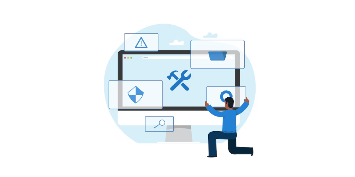 Illustration of a man troubleshooting common issues with QR Code generation