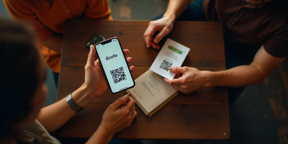 Few people interacting with Zelle QR Code.