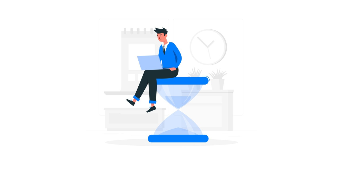 A person sitting on an hour glass with a laptop.