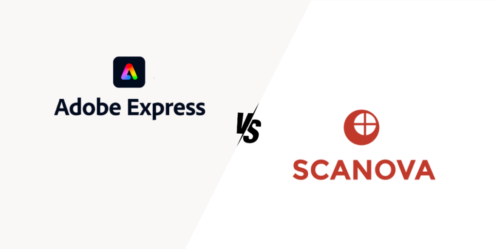 An image showing the logos for adobe express and scanova separated by a "vs" text.