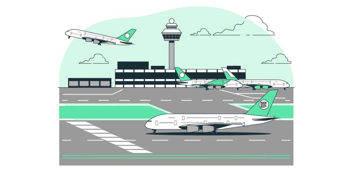 A distant view of an airport.