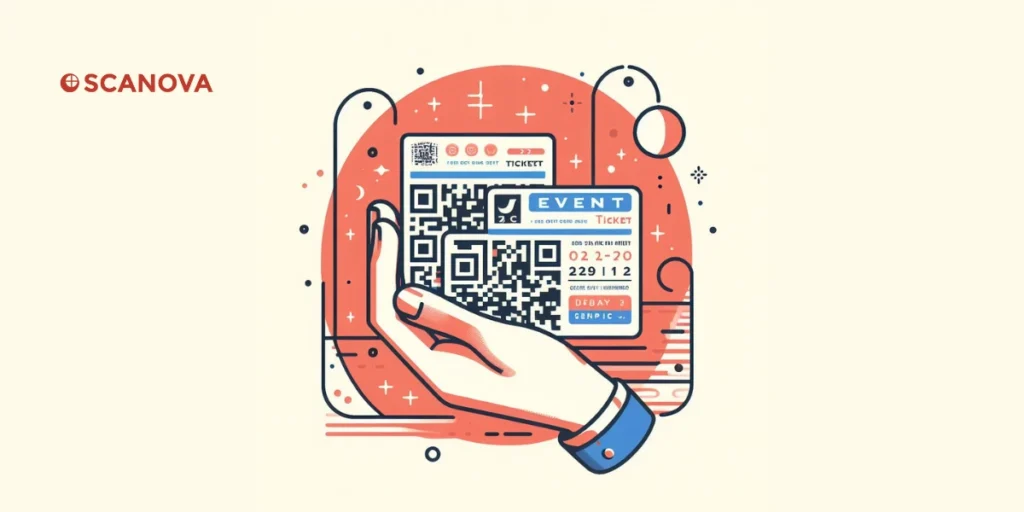 Vector image showing an overseas event ticket with QR Code on it