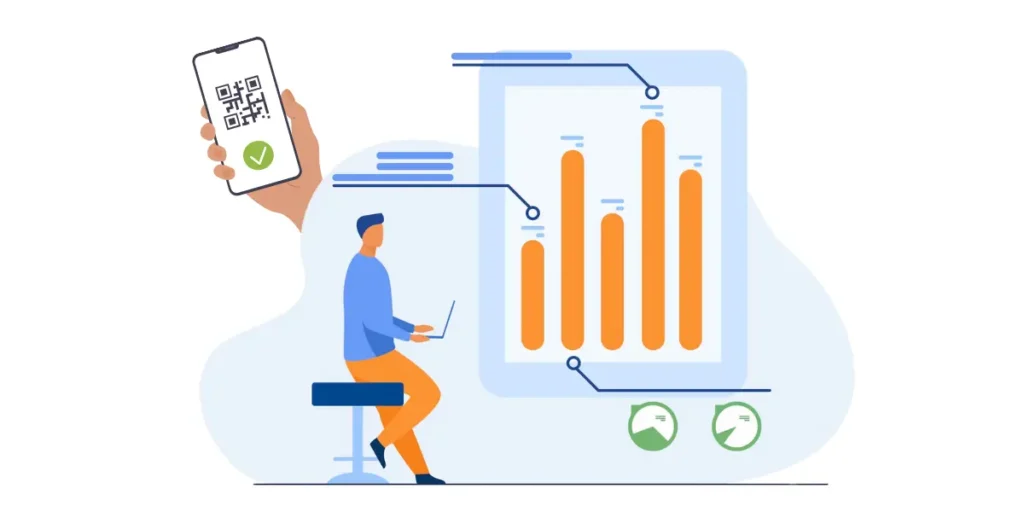 A person looking at QR Code based analytics on his laptop.