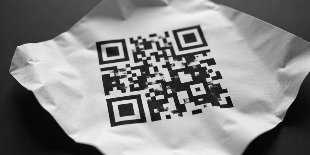 A black QR Code printed on a paper sheet.