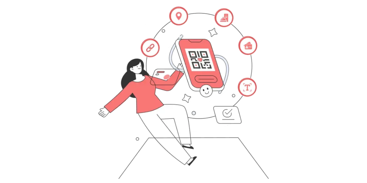 A woman with a smartphone that can create qr code for anything.