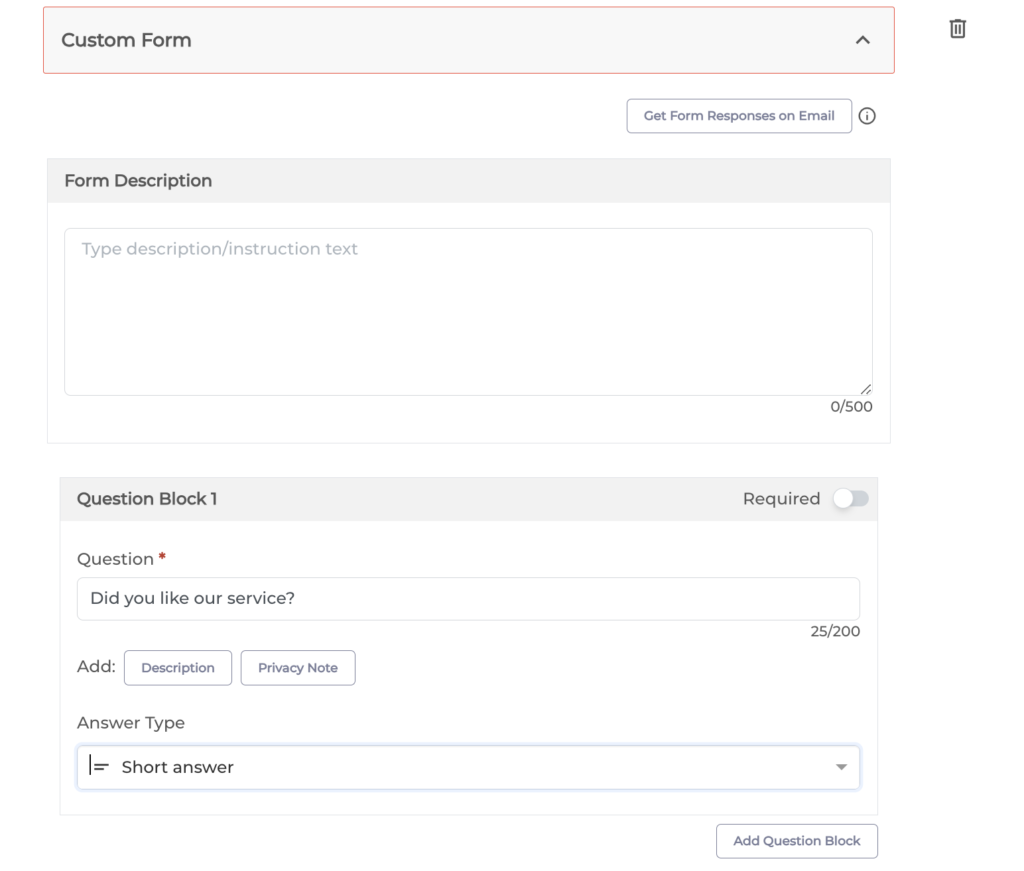 Custom form option offered by Scanova's feedback QR Codes.