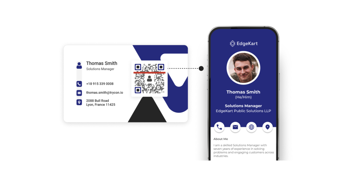 A digital business card with a contact info QR Code on it.