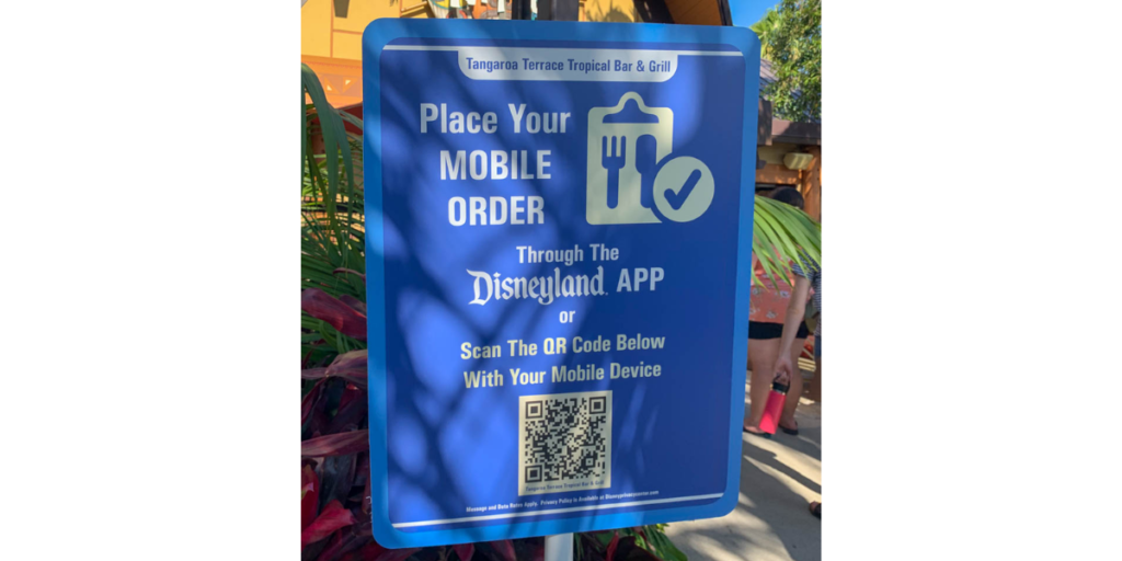 Disney QR Code menu ad at a Disney themed restaurant.