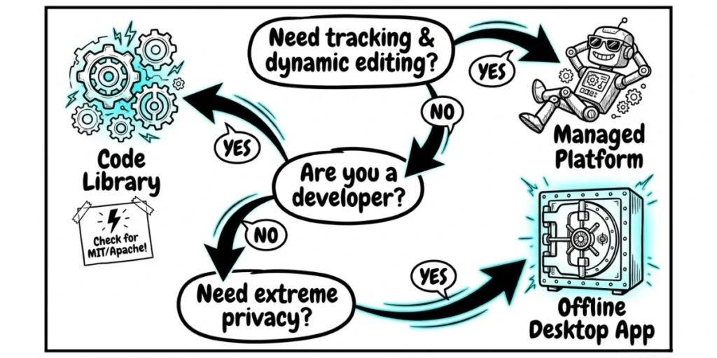 Different types of licenses available for open source QR Code Generator creation.