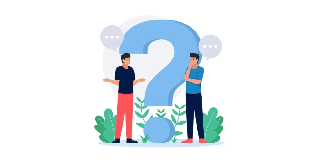 Two people wondering with thought bubbles over their heads and a question mark in the background.