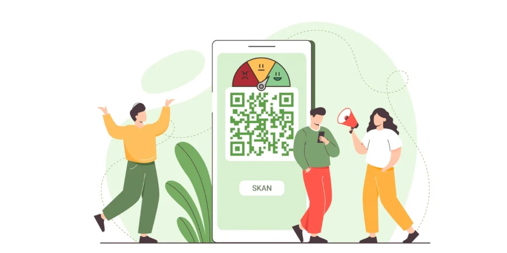 Three people giving feedback through QR Codes.