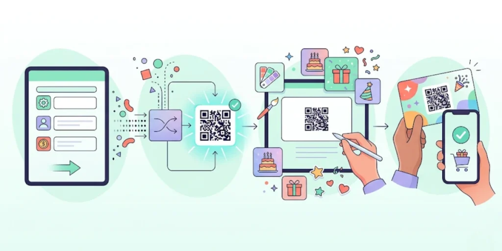The process of creating a QR Code gift card through Scanova.