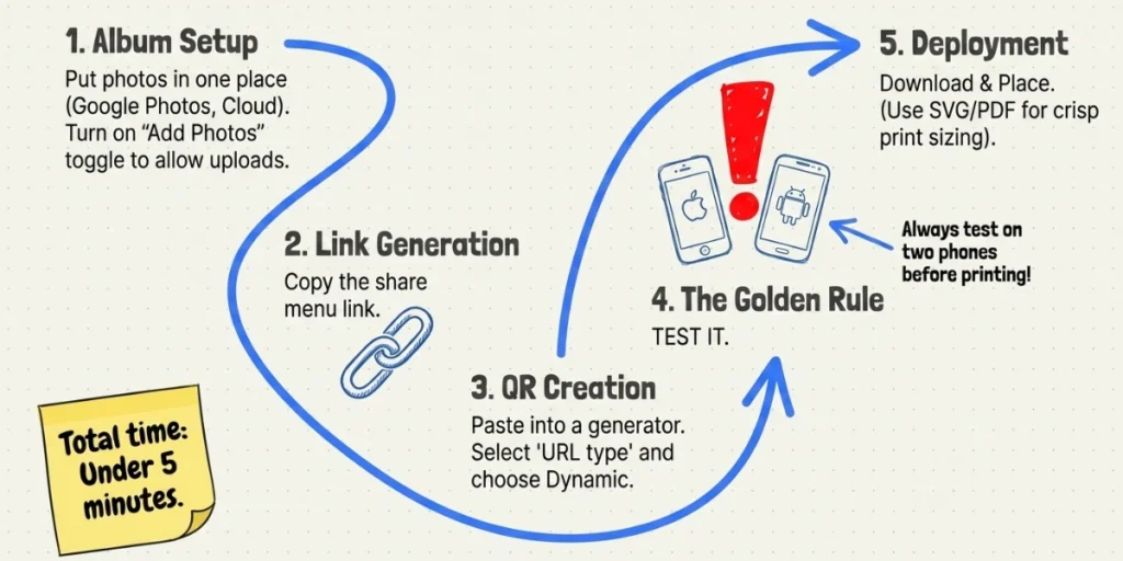 A guide to creating QR Codes to share photos.