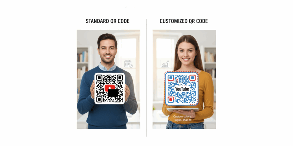 Two women near a giant YouTube QR Code.