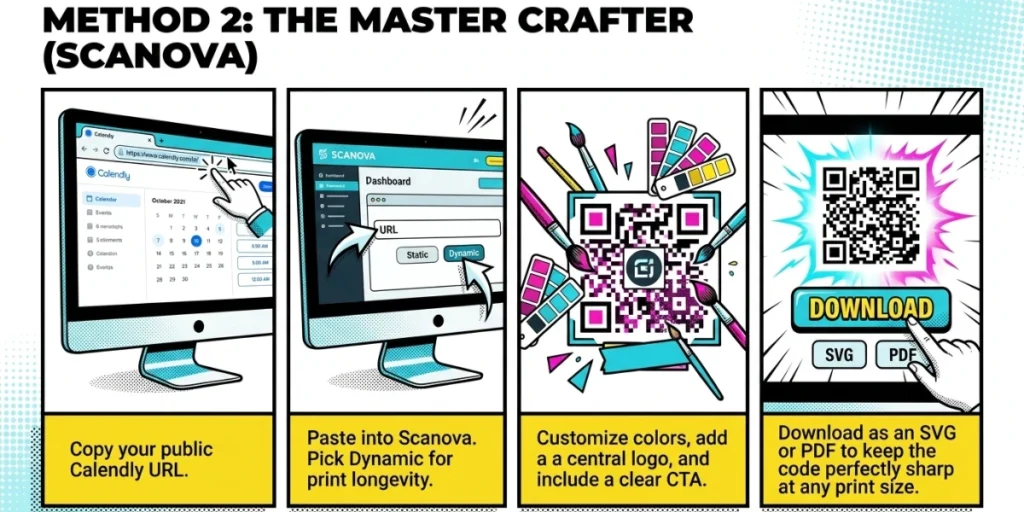 Steps to create QR Code through Scabnova QR Code Generator.