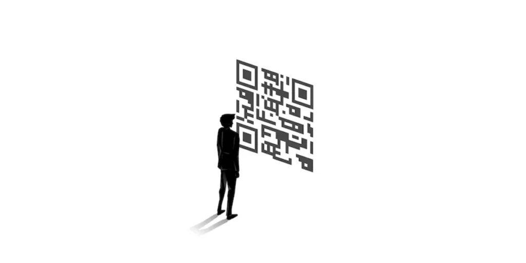 A man standing in front of a QR Code.