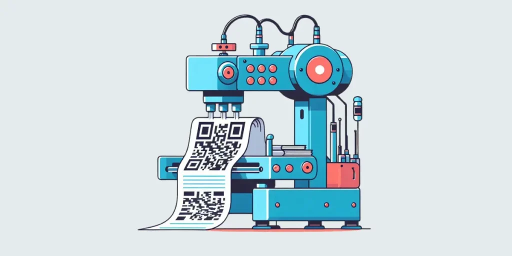 A blue colored QR Code builder machine printing QR Codes.