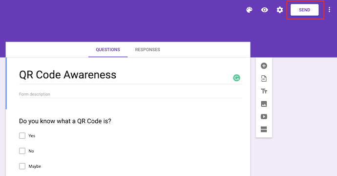 Google form send button highlighted.