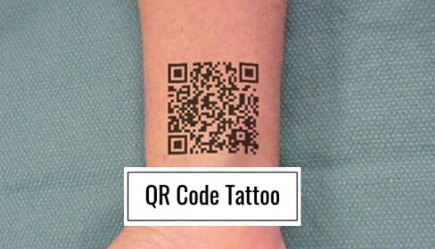 A wrist with a QR Code tattoo on it.