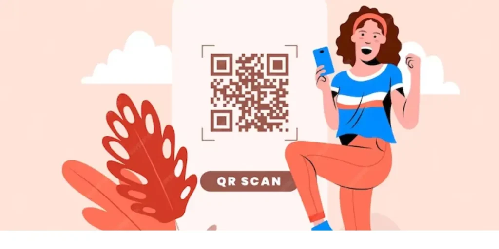 A girl holding a phone on her hand with an excitement and scanning a QR Code with a CTA - QR Scan.