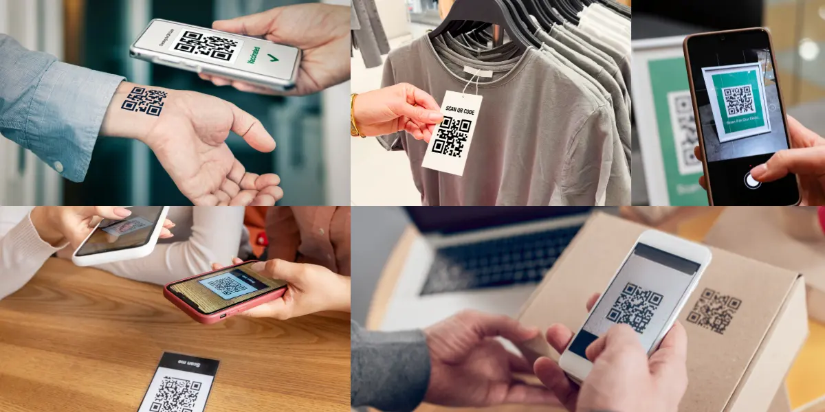 Collage of images showcasing different and unique QR code ideas to use.