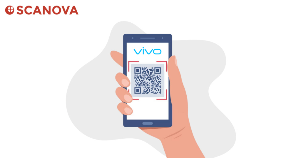 A hand scanning a QR Code with Vivo smartphone.