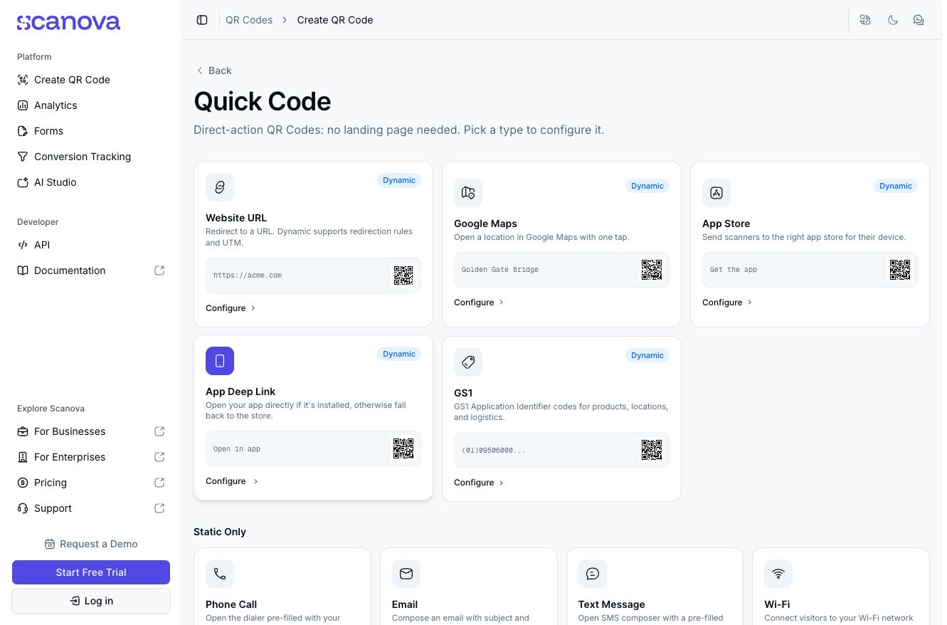 scanova-quick-code-categories