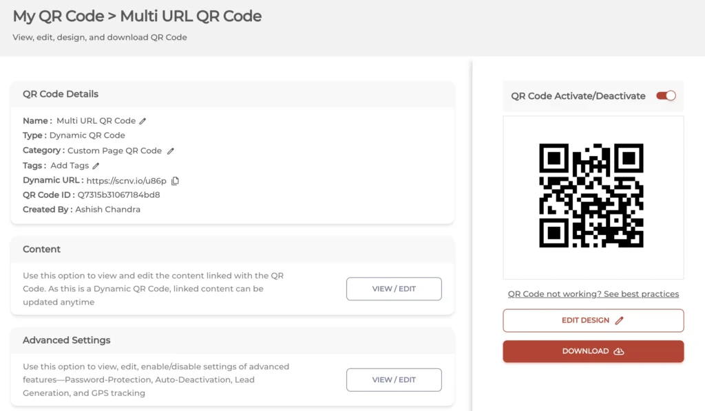 QR Code final screen
