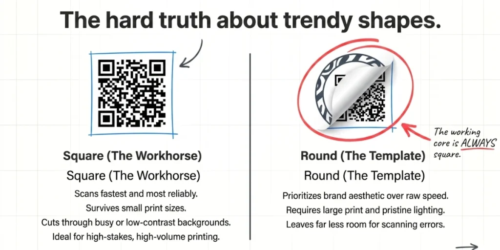 The differences between square and round QR Codes.