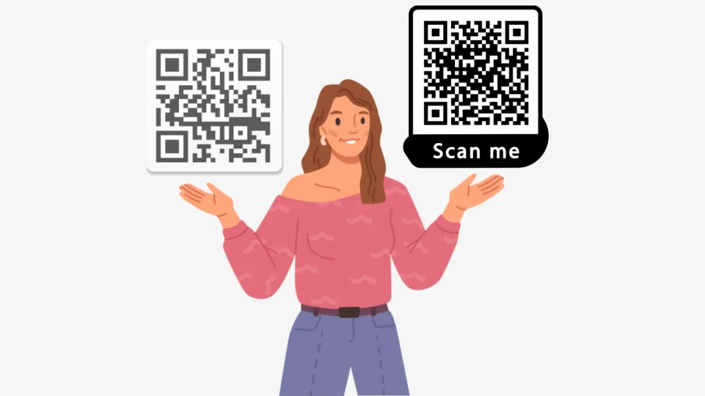 A woman comparing a static QR Code with a dynamic QR Code.