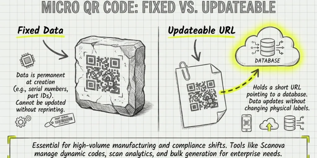 The differences between a static micro QR Code and a dynamic QR Code.