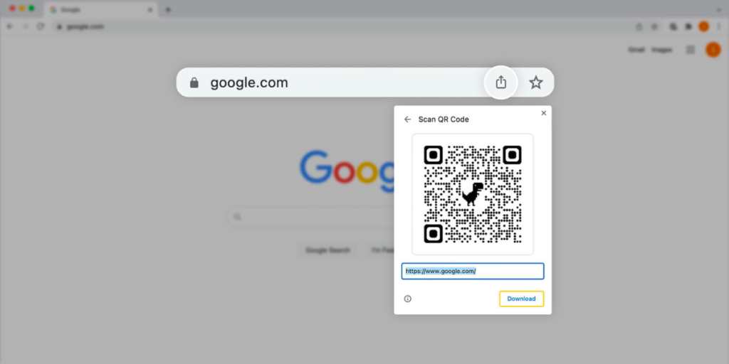 A google chrome's home screen with a qr code on it