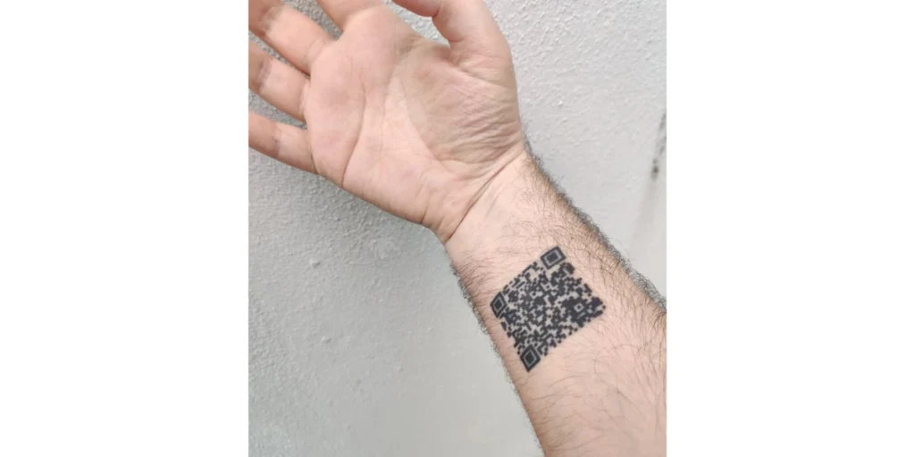 A QR Code tattoo on a neck, which leads to an Instagram accunt.