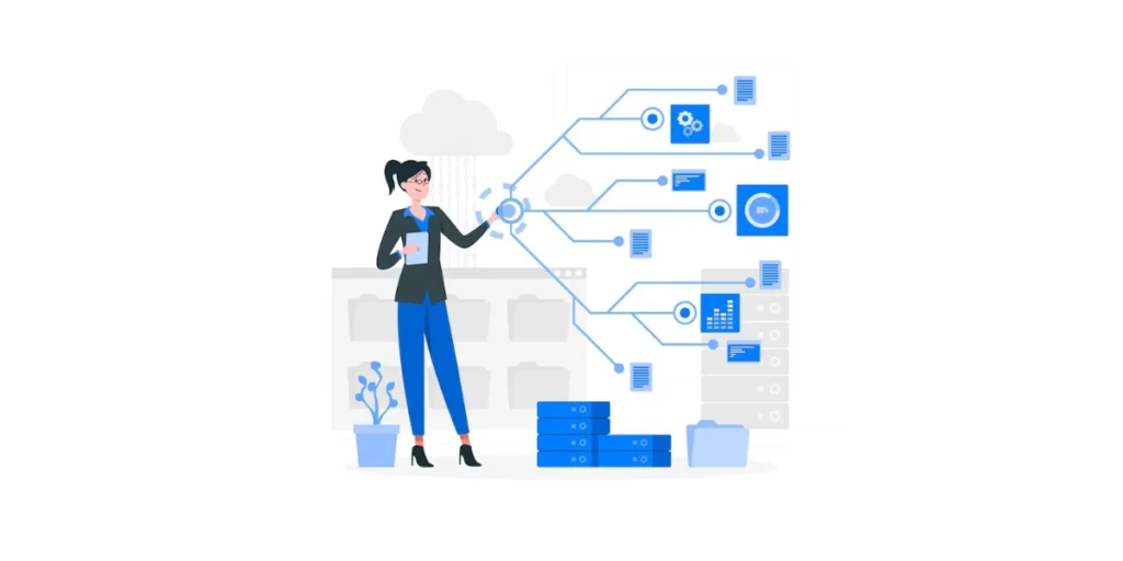 a woman in a business suit with various corporate icons: how many QR Codes are possible